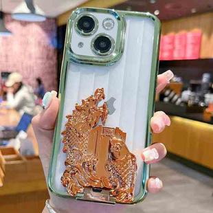 For iPhone 14 Plus Electroplated Carp Leaping Dragon Gate Pattern TPU Phone Case(Brown)