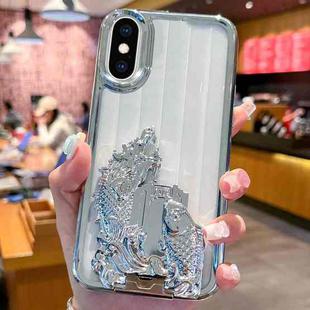 For iPhone XS Max Electroplated Carp Leaping Dragon Gate Pattern TPU Phone Case(Silver)