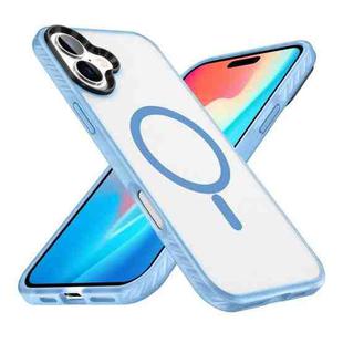 For iPhone 16 Frosted Skin Feel MagSafe Transparent Phone Case(Blue)