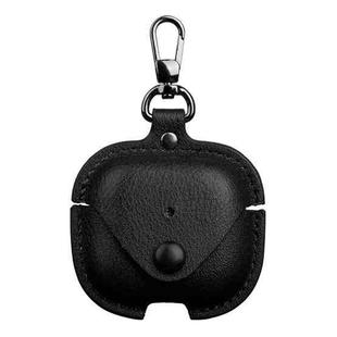 For AirPods 4 Business Leather Earphone Protective Case with Hook(Black)