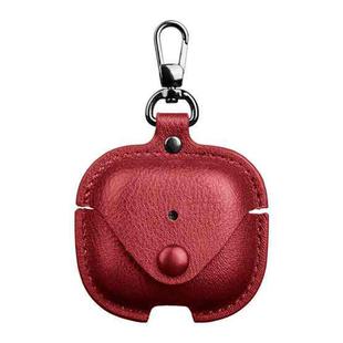 For AirPods 4 Business Leather Earphone Protective Case with Hook(Red)