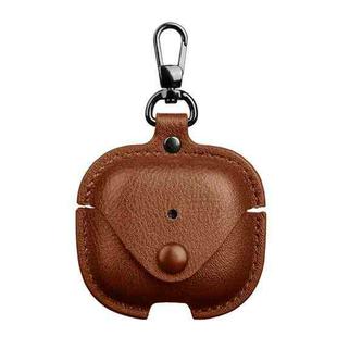 For AirPods 4 Business Leather Earphone Protective Case with Hook(Light Brown)