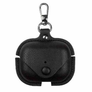 For AirPods Pro 3 Business Leather Earphone Protective Case with Hook(Black)
