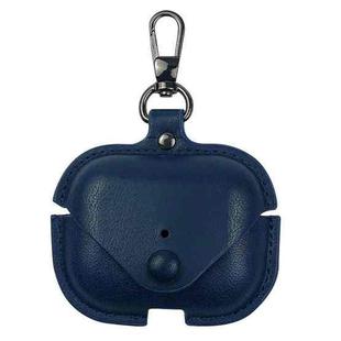 For AirPods Pro 3 Business Leather Earphone Protective Case with Hook(Blue)