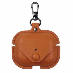 For AirPods Pro 3 Business Leather Earphone Protective Case with Hook(Light Brown)