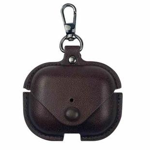 For AirPods Pro 3 Business Leather Earphone Protective Case with Hook(Dark Brown)
