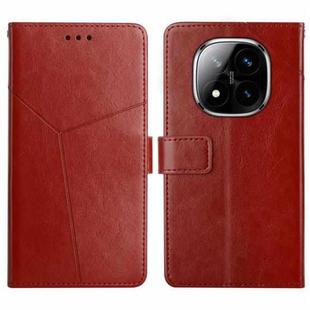 For Redmi Note 14 Pro+ 5G Y-shaped Pattern Flip Leather Phone Case(Brown)