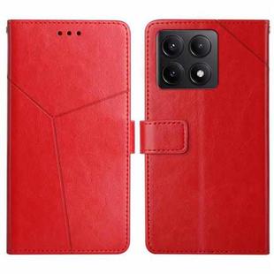 For Xiaomi 14T 5G Global Y-shaped Pattern Flip Leather Phone Case(Red)