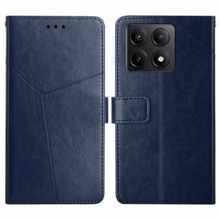 For Xiaomi 14T Pro 5G Global Y-shaped Pattern Flip Leather Phone Case(Blue)