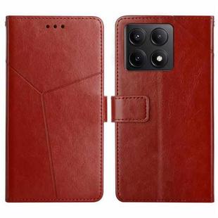 For Xiaomi 14T Pro 5G Global Y-shaped Pattern Flip Leather Phone Case(Brown)