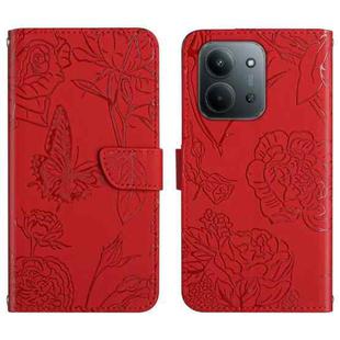 For Redmi 15C 5G 173.1mm / 15C 4G 173.1mm Skin Feel Butterfly Embossed Flip Leather Phone Case(Red)