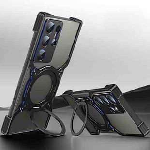 For Samsung Galaxy S23 Ultra 5G Mechanical Arm Borderless MagSafe Holder Metal Phone Case(Black Blue)