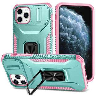For iPhone 11 Pro Sliding Camshield Holder Phone Case(Grey Green + Pink)