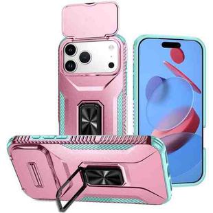 For iPhone 17 Pro Max Sliding Camshield Holder Phone Case(Grey Green + Pink)