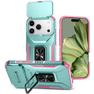 For iPhone 17 Pro Sliding Camshield Holder Phone Case(Pink + Grey Green)