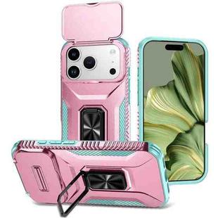 For iPhone 17 Pro Sliding Camshield Holder Phone Case(Grey Green + Pink)