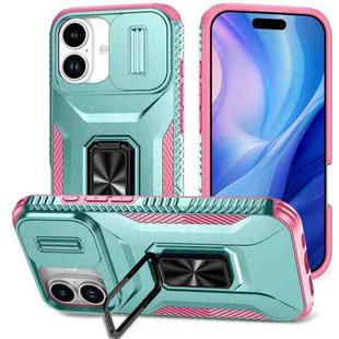 For iPhone 17 Sliding Camshield Holder Phone Case(Pink + Grey Green)