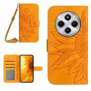 For Redmi 14C 4G Skin Feel Sun Flower Embossed Flip Leather Phone Case with Lanyard(Yellow)