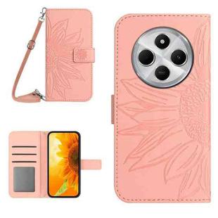 For Redmi 14C 4G Skin Feel Sun Flower Embossed Flip Leather Phone Case with Lanyard(Pink)