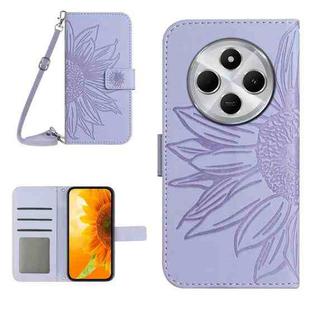 For Redmi 14C 4G Skin Feel Sun Flower Embossed Flip Leather Phone Case with Lanyard(Purple)