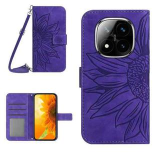 For Redmi Note 14 Pro+ 5G Skin Feel Sun Flower Embossed Flip Leather Phone Case with Lanyard(Dark Purple)