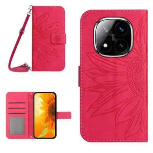 For Redmi Note 14 Pro+ 5G Skin Feel Sun Flower Embossed Flip Leather Phone Case with Lanyard(Rose Red)