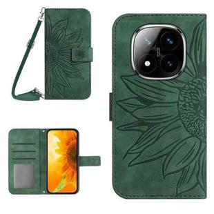 For Redmi Note 14 Pro+ 5G Skin Feel Sun Flower Embossed Flip Leather Phone Case with Lanyard(Green)