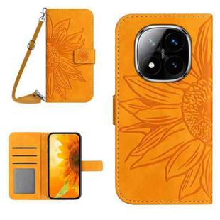 For Redmi Note 14 Pro+ 5G Skin Feel Sun Flower Embossed Flip Leather Phone Case with Lanyard(Yellow)