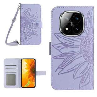 For Redmi Note 14 Pro+ 5G Skin Feel Sun Flower Embossed Flip Leather Phone Case with Lanyard(Purple)