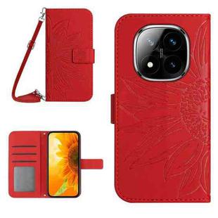 For Redmi Note 14 Pro+ 5G Skin Feel Sun Flower Embossed Flip Leather Phone Case with Lanyard(Red)