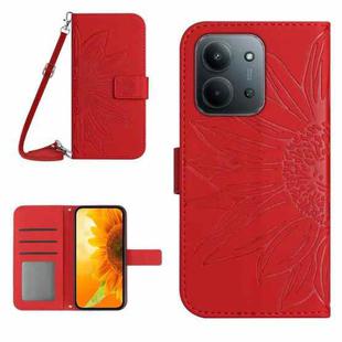For Redmi 15C 4G 171.5mm / Poco C85 4G Skin Feel Sun Flower Embossed Flip Leather Phone Case with Lanyard(Red)