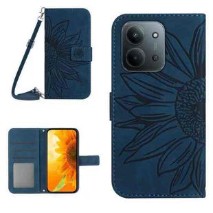 For Redmi 15C 5G 173.1mm / 15C 4G 173.1mm Skin Feel Sun Flower Embossed Flip Leather Phone Case with Lanyard(Inky Blue)