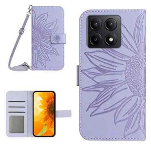 For Xiaomi 14T Pro 5G Global Skin Feel Sun Flower Embossed Flip Leather Phone Case with Lanyard(Purple)