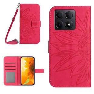 For Xiaomi 14T 5G Global Skin Feel Sun Flower Embossed Flip Leather Phone Case with Lanyard(Rose Red)