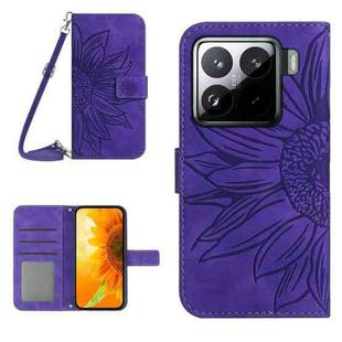 For Xiaomi 15 Skin Feel Sun Flower Embossed Flip Leather Phone Case with Lanyard(Dark Purple)