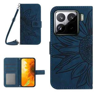 For Xiaomi 15 Skin Feel Sun Flower Embossed Flip Leather Phone Case with Lanyard(Inky Blue)