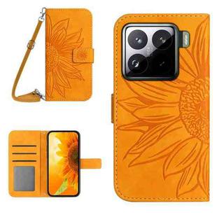 For Xiaomi 15 Skin Feel Sun Flower Embossed Flip Leather Phone Case with Lanyard(Yellow)