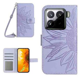 For Xiaomi 15 Skin Feel Sun Flower Embossed Flip Leather Phone Case with Lanyard(Purple)