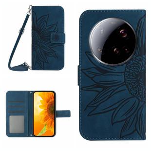 For Xiaomi 15 Ultra Skin Feel Sun Flower Embossed Flip Leather Phone Case with Lanyard(Inky Blue)