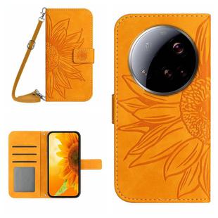 For Xiaomi 15 Ultra Skin Feel Sun Flower Embossed Flip Leather Phone Case with Lanyard(Yellow)