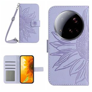 For Xiaomi 15 Ultra Skin Feel Sun Flower Embossed Flip Leather Phone Case with Lanyard(Purple)