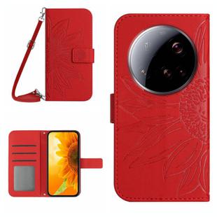 For Xiaomi 15 Ultra Skin Feel Sun Flower Embossed Flip Leather Phone Case with Lanyard(Red)