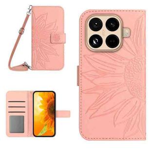 For Xiaomi 15T Pro Skin Feel Sun Flower Embossed Flip Leather Phone Case with Lanyard(Pink)