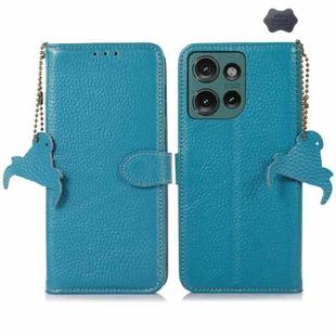 For Motorola Edge 50 Genuine Leather Litchi Texture RFID Leather Phone Case(Blue)