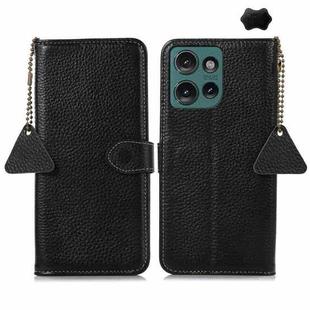 For Motorola Edge 50 Genuine Leather Litchi Texture RFID Leather Phone Case(Black)