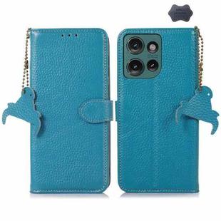 For Motorola Edge 50 Neo Genuine Leather Litchi Texture RFID Leather Phone Case(Blue)