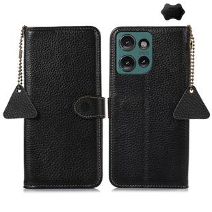 For Motorola Edge 50 Neo Genuine Leather Litchi Texture RFID Leather Phone Case(Black)