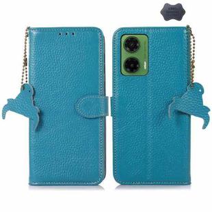 For Motorola Moto G35 Genuine Leather Litchi Texture RFID Leather Phone Case(Blue)