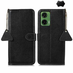 For Motorola Moto G35 Genuine Leather Litchi Texture RFID Leather Phone Case(Black)