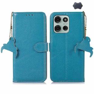 For Motorola Moto G75 5G Genuine Leather Litchi Texture RFID Leather Phone Case(Blue)